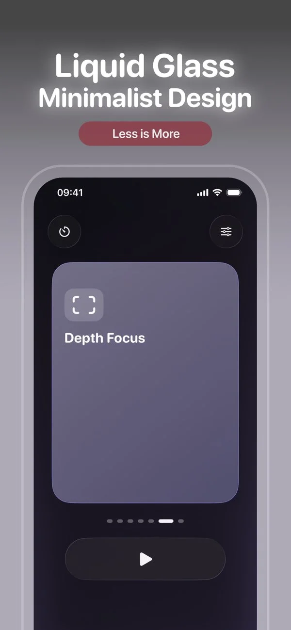 SoundNC App Store image showing the Liquid Glass interface and Depth Focus noise profile.